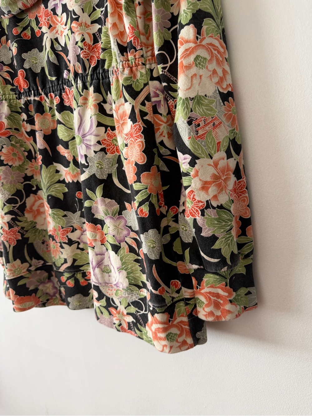Lucky Brand Black Floral Zip Hoodie with Coral and Green Accents M - Picture 8 of 11